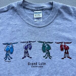 Cropped Hem Grand Lake Colorado Gildan Moose Graphic TShirt Heather Grey Medium